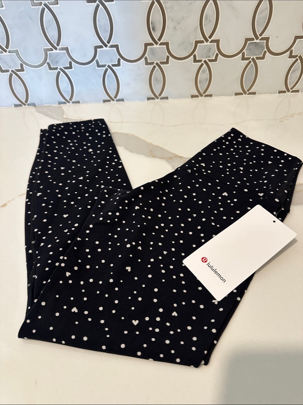 Sz 6 lululemon Align High-Rise Pant Heart Scatter Dot Print White Black